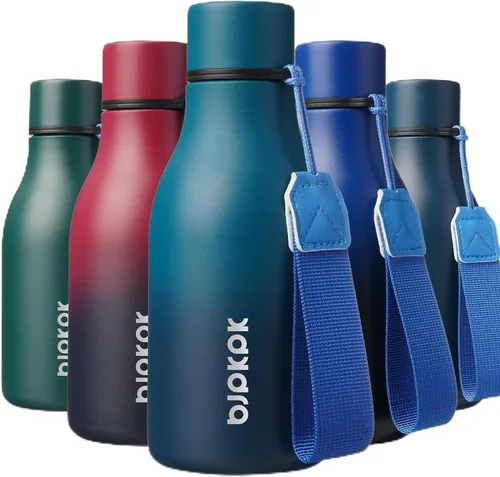 Vista 107 de BJPKPK Botellas de agua aisladas, botella de agua de metal de acero inoxidable de 12 onzas con correa, sin BPA a prueba de fugas, jarras, tazas