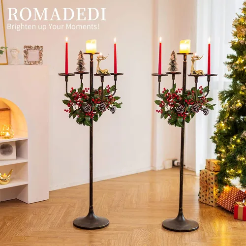 Vista 9 de Romadedi Candelabro Portavelas Alto - Candelabros de Piso de 47 Pulgadas para Velas de Pilar, Portavelas para Centro de Mesa para Decoración de Sala