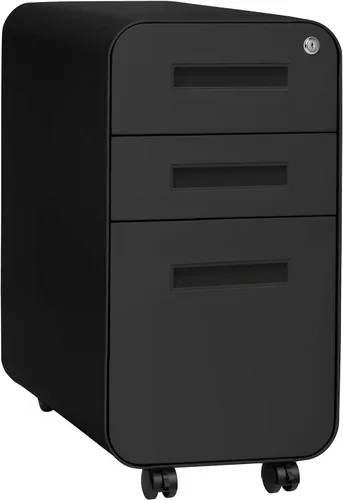 Laura Davidson Furniture Stockpile Archivador móvil delgado de 3 cajones con cerradura - Archivador de metal para debajo del escritorio, carpetas de