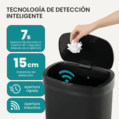 Vista 5 de BestOffice Papelera de 13 galones con tapa Papelera automática sin contacto Control de olores Diseño ovalado moderno Fácil de limpiar