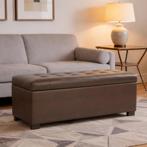 Vista 4 de HomePop Banco de almacenamiento grande copetudo, color marrón antiguo