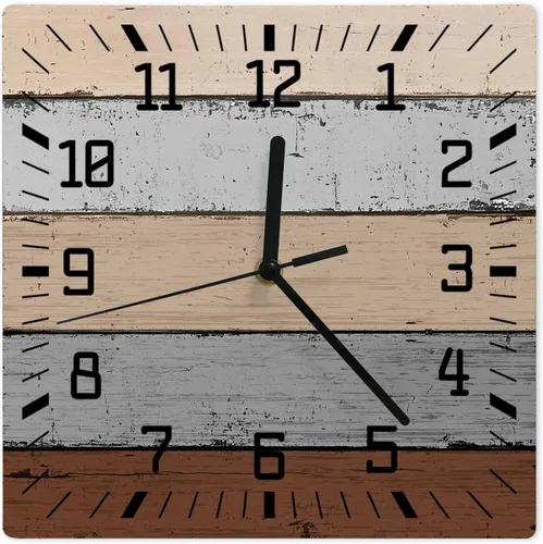 Vista 12 de Aqua Wooden Wooden Wall Clock Silent Non Ticking, Grey Stripe Gradient Country Rustic Grain Square Wall Clocks Battery Operated, Decor Clock for