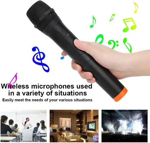 Vista 2 de Micrófono VHF, plástico ABS negro, sistema de micrófono de mano universal profesional, micrófono de recepción USB para cantar karaoke, discurso