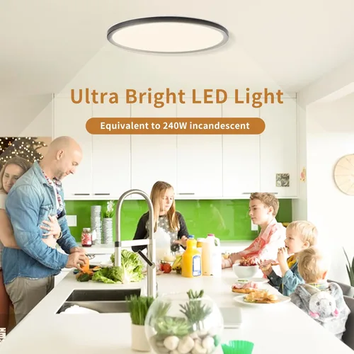 Vista 6 de Lámparas de techo de montaje empotrado de 3200 lm, color negro, 12 pulgadas, luces LED de techo regulables para dormitorio, CCT ajustable 3000K