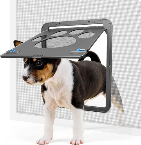 Vista 6 de Petleso Puerta mosquitera para perro, puerta mosquitera para mascotas, puerta con cerradura para perro, fácil de instalar, puerta para mascotas