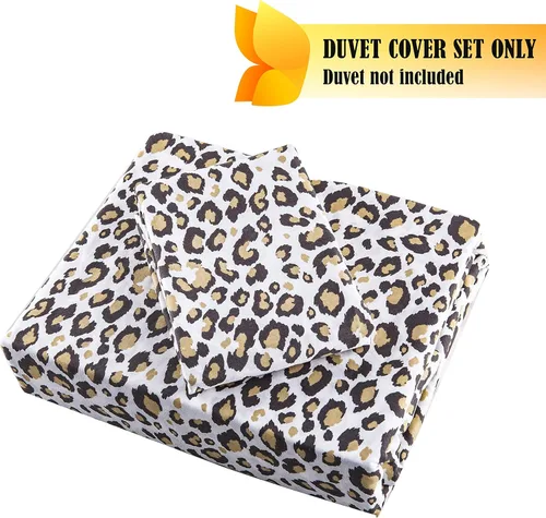 Vista 4 de Sleepymoon 100% Natural Cotton Duvet Cover Set (1 Duvet Cover + 2 Pillow Shams) Printed Pattern with Zipper Closure Soft Breathable Brown and White