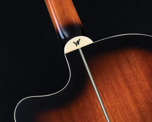 Vista 14 de Washburn Festival EA15 Mini Jumbo Cutaway, guitarra eléctrica acústica, ráfaga de tabaco