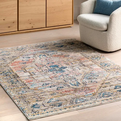 Vista 8 de nuLOOM Marley Medallion - Alfombra de área de 4 x 6 pies para sala de estar, dormitorio, comedor, cocina, azul/beige