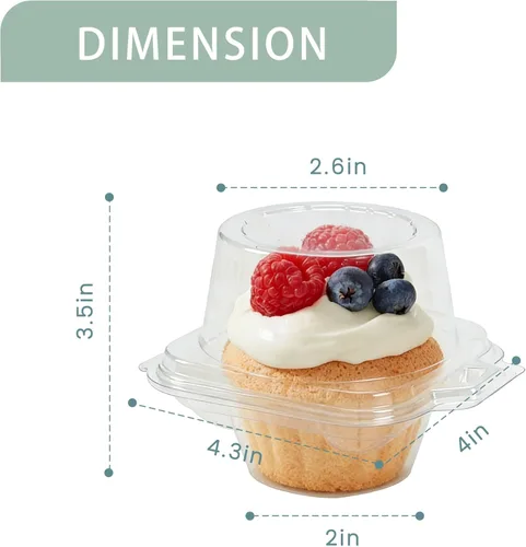 Vista 3 de 50 cajas de plástico individuales para cupcakes, portador de cupcakes con tapa hermética conectada para fiestas