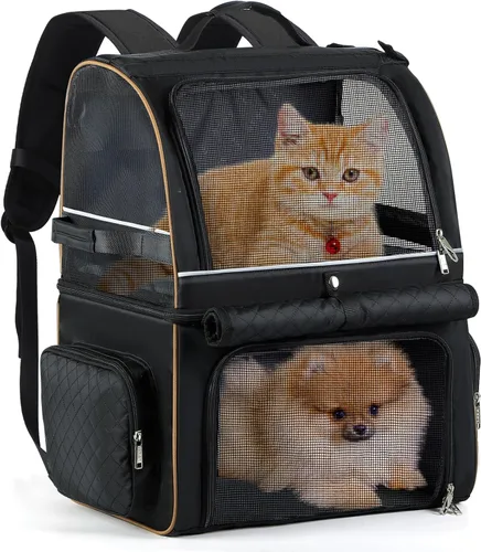 Mochila doble para gatos para 2 gatos, mochila transportadora de mascotas de doble compartimento para dos gatos pequeños o un gato mediano, mochila