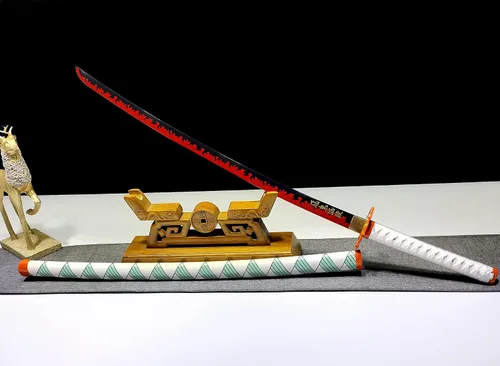 Vista 5 de Espada samurái afilada hecha a mano Demon Slayer, Espada de anime real, acero 1045, cosplay, espada funcional (L003)