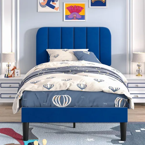 Vista 45 de VECELO Base de cama tapizada de tamaño matrimonial con 4 cajones y cabecero, plataforma de terciopelo, soporte de listones de madera, no necesita