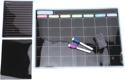 Vista 4 de 3 in 1 Magnetic Dry Erase Board Planner Set, with 8 Color Markers, Eraser, for Fridge