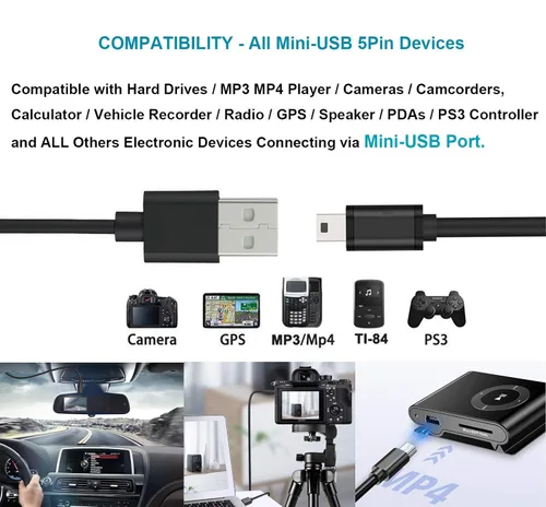 Vista 2 de MaxLLTo Cable mini USB extra largo de 6 pies para Sony Handycam DCR-HC20 / DCR-HC20E / DCR-HC21 / DCR-HC26 / DCR-HC30 / DCR-HC30E, cable de carga
