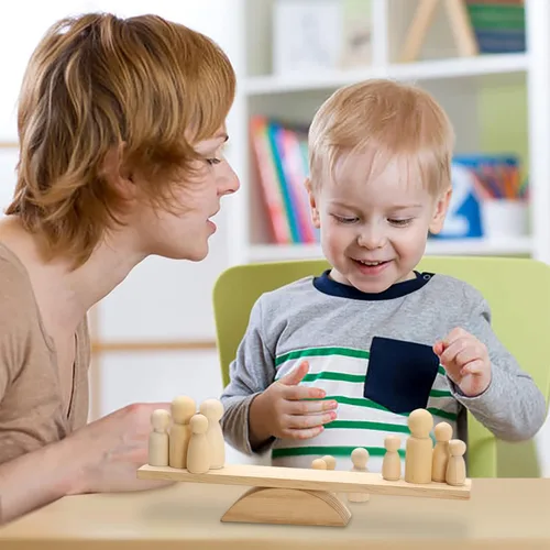 Vista 3 de Promise Babe Juguetes de madera para bebés, juguetes de conteo de equilibrio, juegos de matemáticas, muñecas de madera sin terminar, aprendizaje