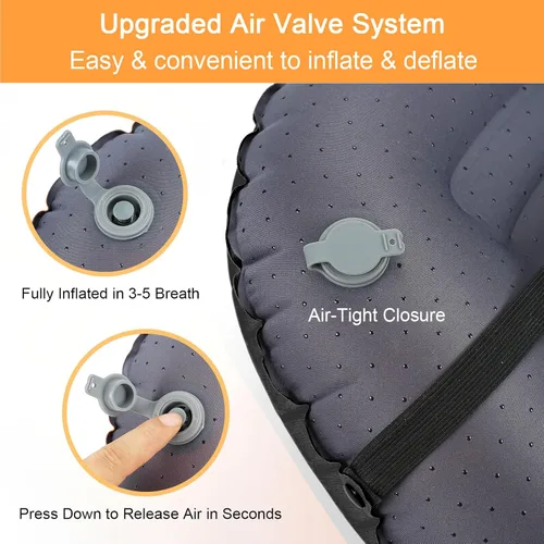 Vista 5 de Almohada inflable ultraligera de viaje para campamento, compresible, compacta, cómoda, ergonómica, para cuello y campamento de apoyo lumbar, Negro