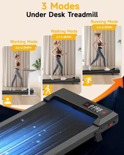 Vista 6 de Walking Pad Treadmill with Handle Bar,Walking Pad with Incline 8%,2.5HP Quiet Under Desk 320 lbs 2 in 1Treadmills for Home Office,Compact Foldable