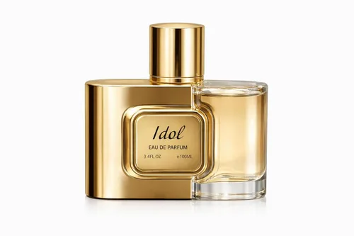 Idol Eau De Parfum, botella dorada, 3.4 onzas líquidas (3.4 fl oz), fragancia árabe de larga duración, perfume Oud de lujo para mujer