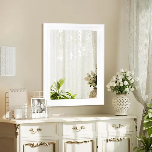 Vista 2 de CULER Espejo de pared de madera blanca para baño, espejos colgantes rectangulares de 20 x 16 pulgadas con marco de madera para sala de estar