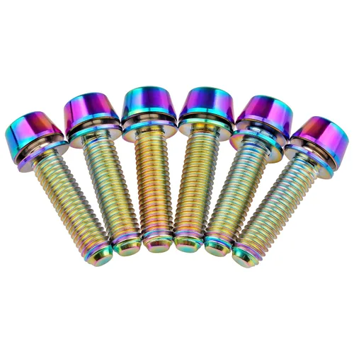 Vista 3 de Tornillo hexagonal Ti Allen de titanio M5x16 de cabeza cónica de 0.71 pulgadas con tornillo de arandela para piezas de vástago de bicicleta, paquete