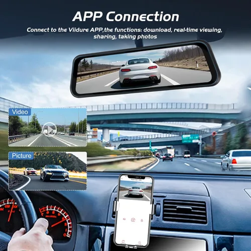 Vista 4 de Cámara de espejo retrovisor de 9.66 pulgadas, cámara de espejo 4K frontal y trasera con cámara trasera de 1080P, cámara de espejo de pantalla táctil