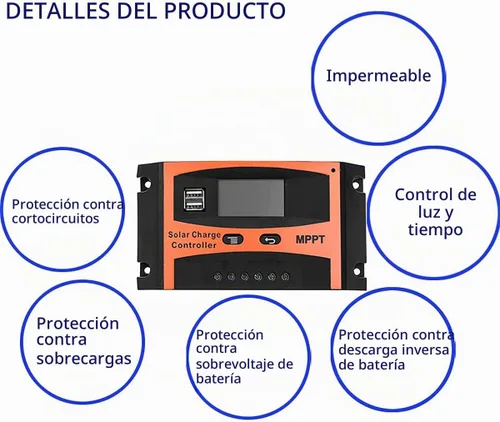 Vista 6 de Controlador de carga solar de 30 A, controlador de cargador solar MPPT, regulador inteligente de panel solar de 12 V/24 V con doble puerto USB