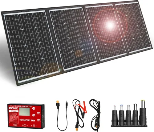 Vista 11 de DOKIO - Kit de panel solar plegable portátil de 100 W, diseño compacto de 48 x 66 cm, 2.4 kg, con controlador independiente y USB, cargador