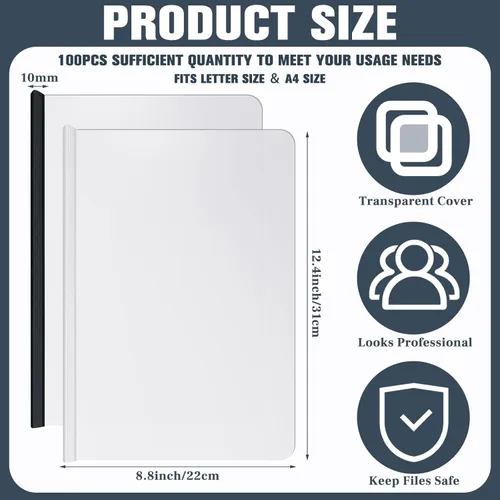 Vista 2 de BBTO 100 portadas transparentes para informes con barra deslizante para hojas de currículum de papel A4, carpetas de presentación, carpetas