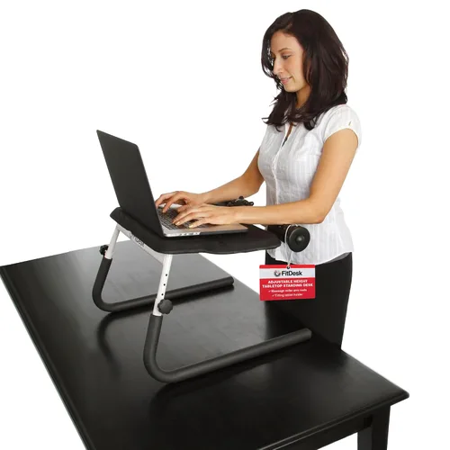 FitDesk Escritorio de pie con rodillos de masaje y soportes de antebrazo - Soporte para tableta de superficie de agarre suave - Patas de agarre sin