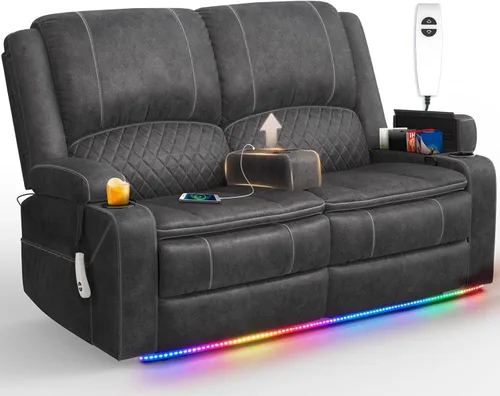 Vista 15 de Sofá reclinable mejorado 2026 de 3 plazas con sillón reclinable, asiento de cine en casa con consola elevable y reposabrazos extraíbles, sofá manual