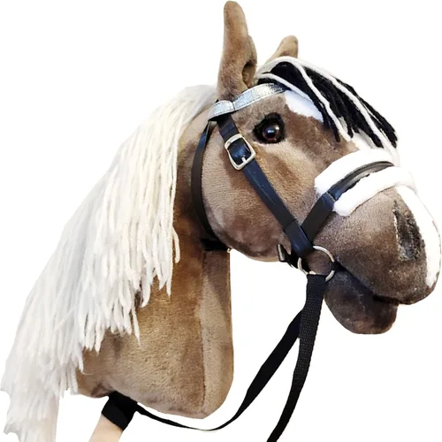 Vista 6 de Caballo de palo marrón A3 Cabeza de caballo realista en un palo Caballo de palo con brida