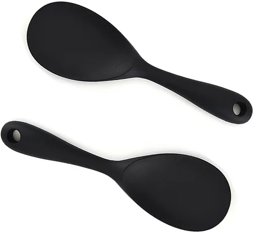 Dioycli Espátula de arroz antiadherente para arroz, cuchara de arroz de silicona resistente al calor, cuchara de arroz negro para cocinar, sopa,