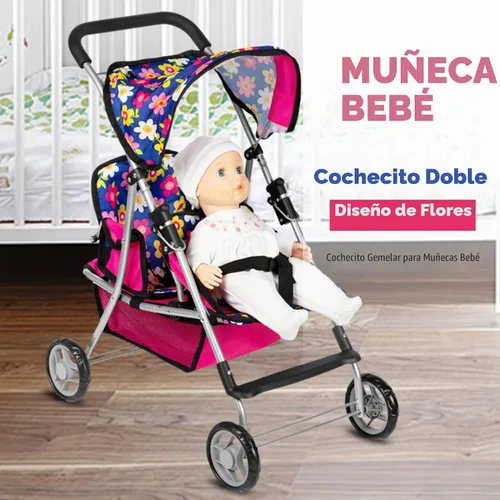 Vista 8 de fash n kolor Cochecito de Muñecas Gemelas - Cochecito de Bebé de Juguete para Muñecas - Cochecito de Juguete con Canasta de Almacenamiento para Set