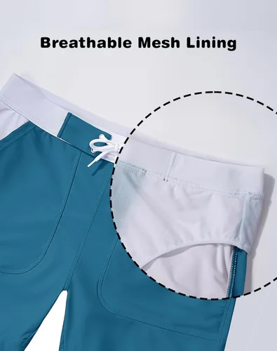 Vista 5 de MAGNIVIT Traje de baño para hombre, color liso, básico, largo, deportivo, con bolsillos