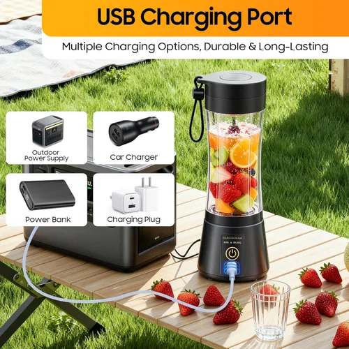 Vista 8 de Portable Blender for Smoothies & Shakes - Cordless Blender with 380Ml Traveling Cup, 6 Stainless Steel Blades, BAP Free, Easily Making Fresh Juice