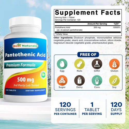 Vista 2 de Best Naturals Ácido Pantoténico 500 mg 120 Comprimidos
