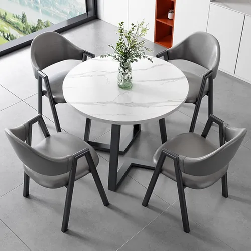 Vista 8 de YVYKFZD Office Reception Room Club Table, Round Conference Table, Simple Kitchen Dining Table Set with Metal Legs, Small Conference Room Table and