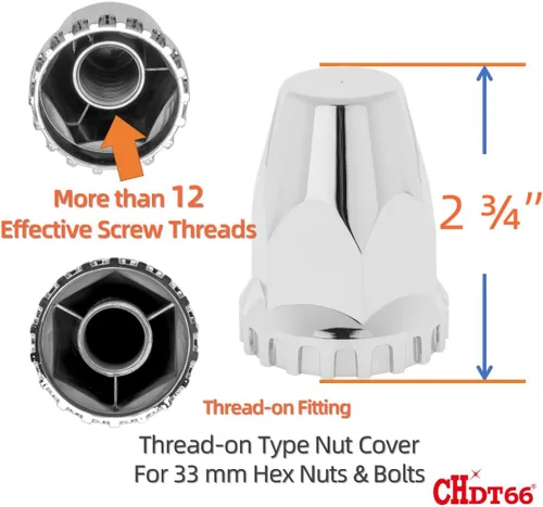 Vista 2 de Juego completo de cubiertas de rueda cromadas, cubiertas de tuercas de lengüeta de 33 mm para camiones semi, 2 cubiertas de rueda delanteras y 4