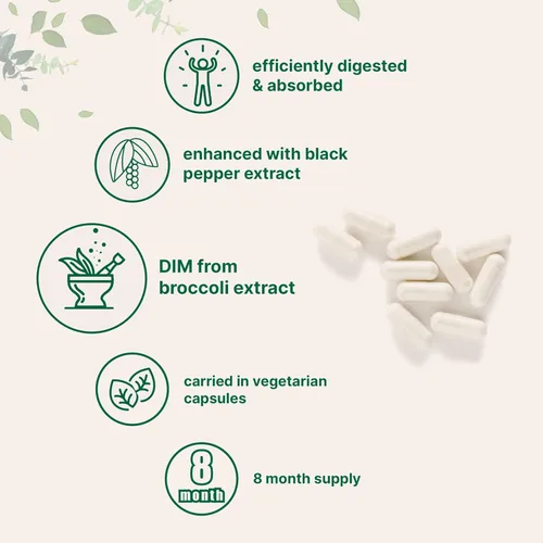 Vista 4 de Suplemento activo DIM, DIM 300 mg, 240 cápsulas vegetales (suministro de 8 meses), fórmula 2 en 1, metabolismo de estrógeno, suplemento de extracto