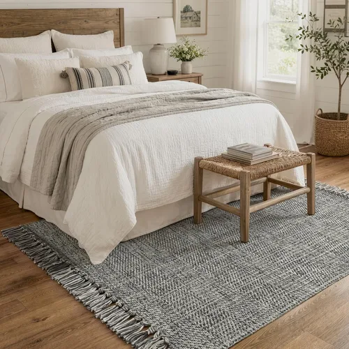 Vista 97 de Collive Alfombra de Baño Negra, 2' x 3' Tejida a Mano Lavable Alfombras Pequeñas de Cocina, Alfombra de Entrada Reversible de Algodón Alfombra