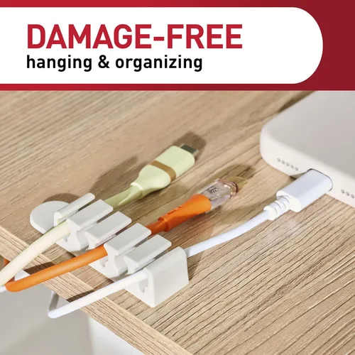 Vista 5 de Command 5-Cord Clip Organizer, 4 Clips and 8 Medium Strips, White, 1 Clip Holds up to 5 Charding Cords, Great for Damage-Free Electronics