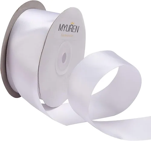 Cinta de satén de poliéster blanco de doble cara de 1-1/2 pulgadas de ancho para manualidades, boda, envoltura de regalos, fabricación de lazos,