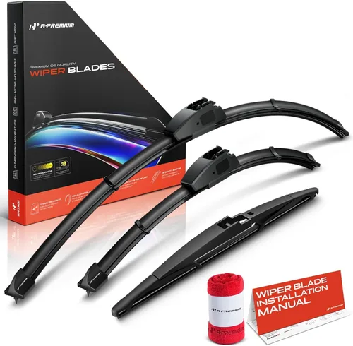 Vista 18 de A-Premium Juego de 3 limpiaparabrisas con indicador de desgaste y toalla, compatible con Dodge Nitro 2007-2011, juego de escobillas
