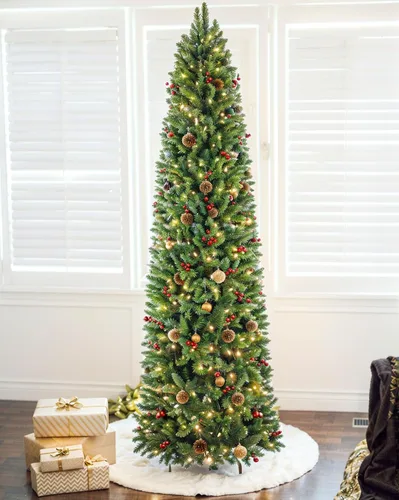Vista 12 de Árbol de Navidad de abeto preiluminado de 6 pies con control remoto, 300 luces LED de cambio de color blanco cálido multicolor, artificial