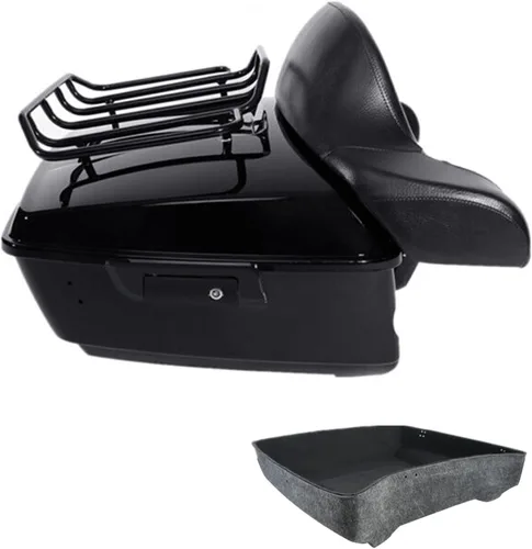 Vista 13 de Respaldo de Maletero de Equipaje King Tour Negro Brillante con Placa de Rack de Montaje Compatible con Harley Modelos Touring 2014-2025 Road Glide