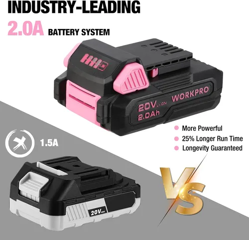 Vista 5 de WORKPRO Taladro Atornillador Inalámbrico Rosa de 20V y Juego de Herramientas para el Hogar, Kit de Herramientas Manuales de 141 Piezas