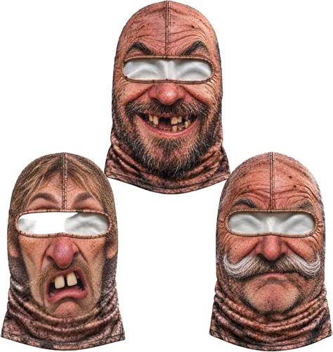 Vista 29 de Máscara de esquí de anciano, divertida y realista, con estampado 3D, para invierno, con cobertura del cuello, diseño envolvente, ajuste cómodo