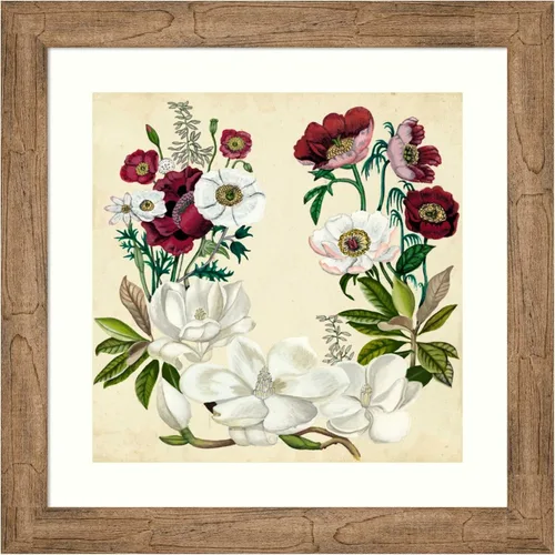 Amanti Art Framed Wall Art Print 24x24 Magnolia and Poppy Wreath I by Naomi McCavitt, Flowers Wall Art, Vintage Decor, Medium Poster Painting