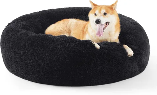 Vista 25 de Bedsure - Cama calmante para perros pequeños y medianos, lavable, con forma de dona, antideslizante, afelpada, esponjosa, pelo sintético, cama