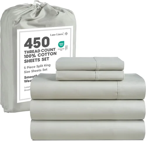 Vista 52 de LANE LINEN - Juego de sábanas tamaño Queen, 450 hilos, 100% algodón, refrescantes, suaves y transpirables, con bolsillo profundo, 4 piezas